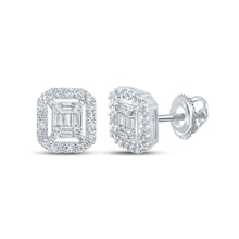  14k White Gold Baguette Diamond Cluster Earrings 1/4 Cttw
