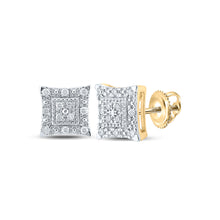  14k Yellow Gold Womens Round Diamond Square Earrings 1/8 Cttw