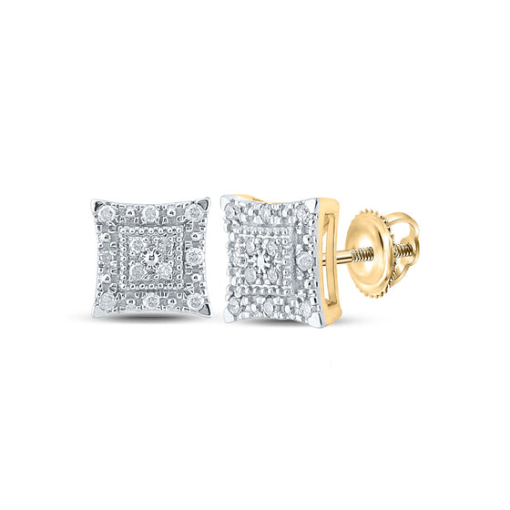 14k Yellow Gold Womens Round Diamond Square Earrings 1/8 Cttw