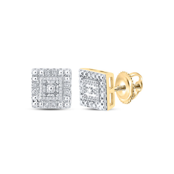 14k Yellow Gold Womens Round Diamond Square Earrings 1/8 Cttw