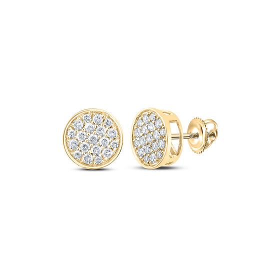 14k Yellow Gold Round Diamond Button Cluster Earrings 1/4 Cttw