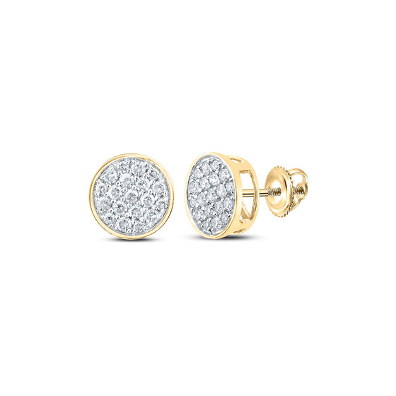 14k Yellow Gold Round Diamond Button Cluster Earrings 1/4 Cttw
