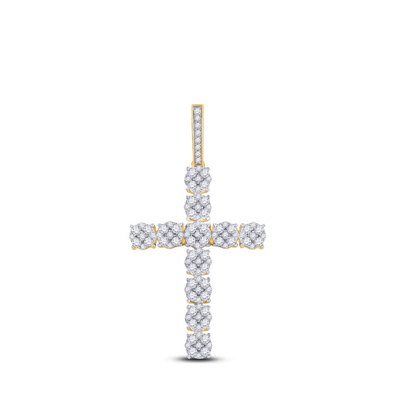 14k Yellow Gold Mens Round Diamond Cross Charm Pendant 2 Cttw