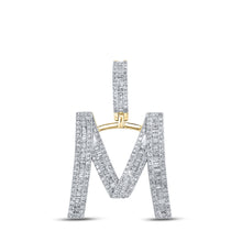  14k Yellow Gold Mens Baguette Diamond M Initial Letter Charm Pendant 1 Cttw
