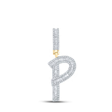  14k Yellow Gold Mens Baguette Diamond P Initial Letter Charm Pendant 3/4 Cttw