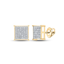  14k Yellow Gold Womens Round Diamond Square Earrings 1/4 Cttw