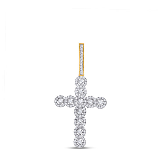 14k Yellow Gold Mens Round Diamond Cross Charm Pendant 3/4 Cttw