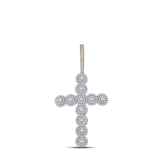 14k Yellow Gold Mens Round Diamond Cross Charm Pendant 1-1/2 Cttw