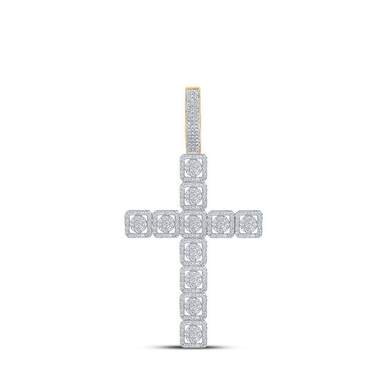 14k Yellow Gold Mens Round Diamond Cross Charm Pendant 1-1/5 Cttw
