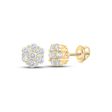  14k Yellow Gold Round Diamond Flower Cluster Earrings 1/2 Cttw