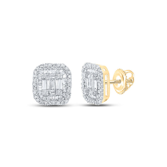 14k Yellow Gold Baguette Diamond Square Earrings 1/2 Cttw