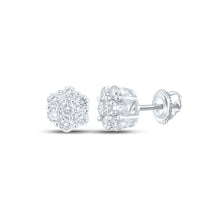  14k White Gold Round Diamond Flower Cluster Earrings 3/4 Cttw