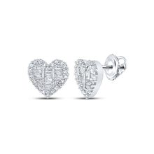  14k White Gold Womens Baguette Diamond Heart Earrings 3/8 Cttw
