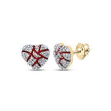  14k Yellow Gold Round Diamond Broken Cracked Heart Earrings 1/2 Cttw