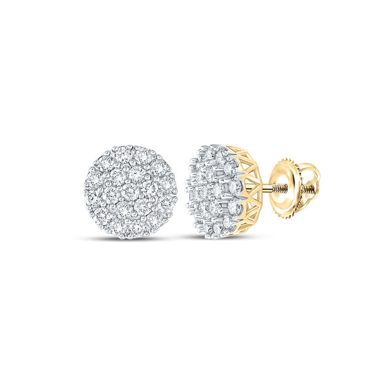 14k Yellow Gold Round Diamond Cluster Earrings 1 Cttw