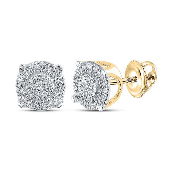 14k Yellow Gold Round Diamond Cluster Earrings 1/8 Cttw