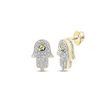  14k Yellow Gold Round Diamond Hamsa Earrings 5/8 Cttw