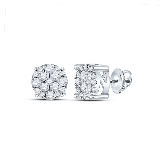 14k White Gold Womens Round Diamond Cluster Earrings 1/4 Cttw