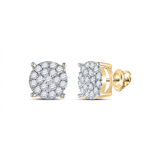 14k Yellow Gold Womens Round Diamond Cluster Earrings 1 Cttw