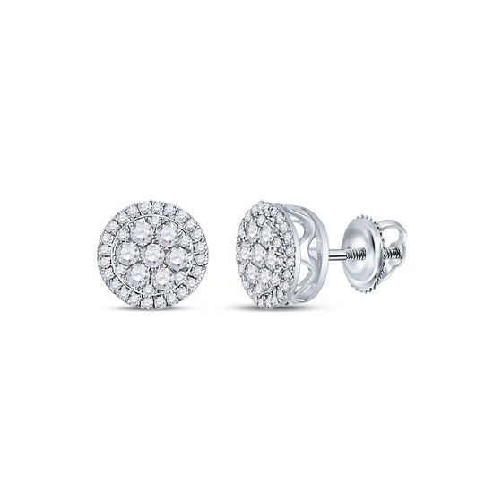 14k White Gold Womens Round Diamond Cluster Earrings 3/8 Cttw