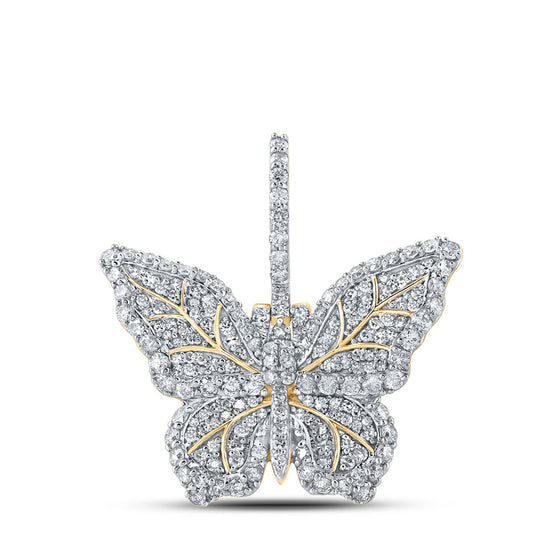 14k Yellow Gold Mens Round Diamond Butterfly Charm Pendant 1-1/2 Cttw