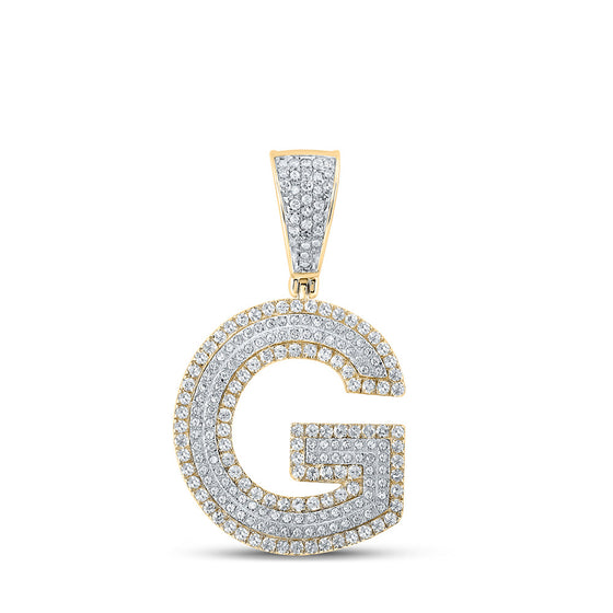 14k Two-tone Gold Mens Round Diamond G Initial Letter Charm Pendant 7/8 Cttw