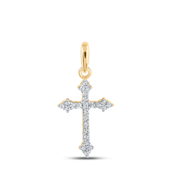 10k Yellow Gold Womens Round Diamond Cross Pendant 1/10 Cttw