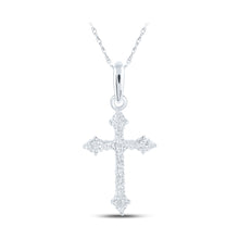  10k White Gold Womens Round Diamond Cross Pendant 1/10 Cttw