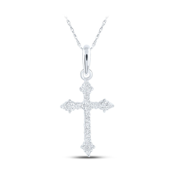 10k White Gold Womens Round Diamond Cross Pendant 1/10 Cttw