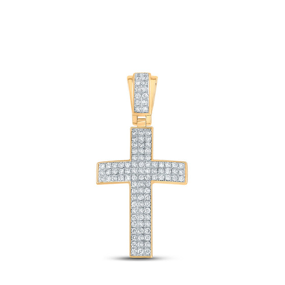 10k Yellow Gold Mens Round Diamond Cross Charm Pendant 1 Cttw