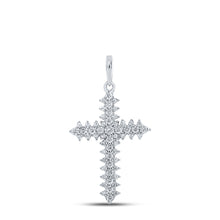  10k White Gold Womens Round Diamond Cross Pendant 1/3 Cttw