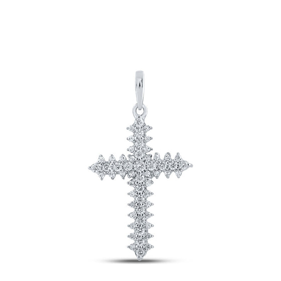 10k White Gold Womens Round Diamond Cross Pendant 1/3 Cttw