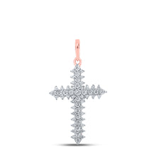  10k Rose Gold Womens Round Diamond Cross Pendant 1/3 Cttw