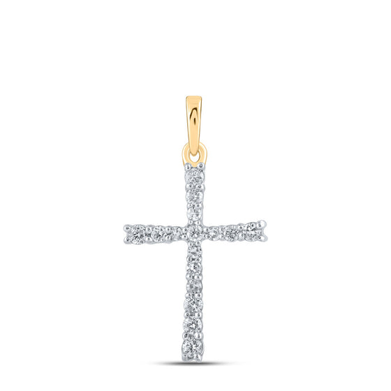 10k Yellow Gold Womens Round Diamond Cross Pendant 1/6 Cttw