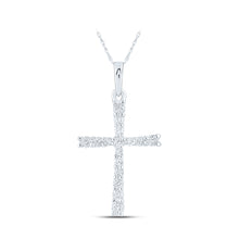  10k White Gold Womens Round Diamond Cross Pendant 1/6 Cttw