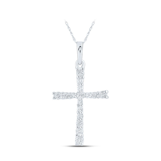 10k White Gold Womens Round Diamond Cross Pendant 1/6 Cttw