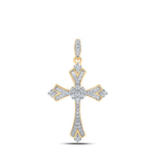  10k Yellow Gold Womens Round Diamond Cross Pendant 1/5 Cttw