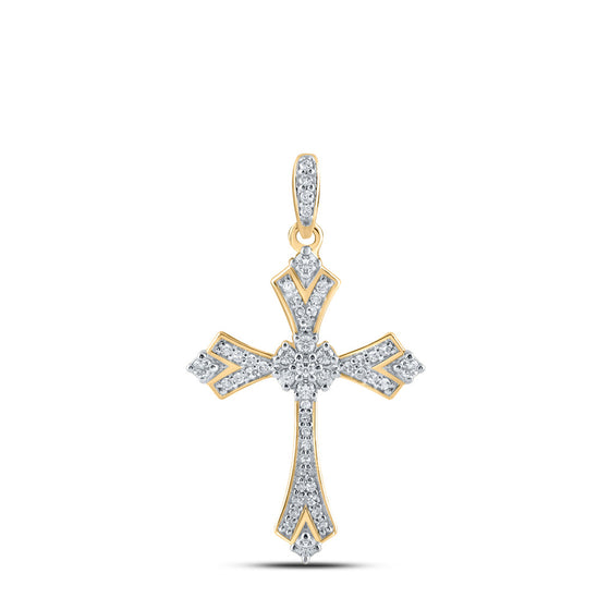 10k Yellow Gold Womens Round Diamond Cross Pendant 1/5 Cttw