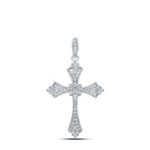  10k White Gold Womens Round Diamond Cross Pendant 1/5 Cttw