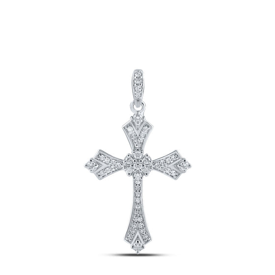 10k White Gold Womens Round Diamond Cross Pendant 1/5 Cttw