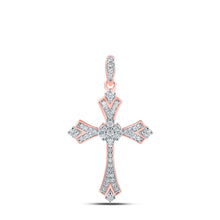  10k Rose Gold Womens Round Diamond Cross Pendant 1/5 Cttw