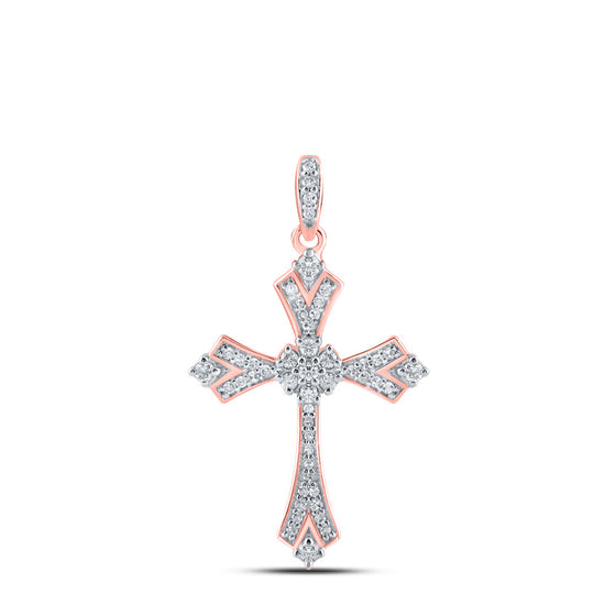 10k Rose Gold Womens Round Diamond Cross Pendant 1/5 Cttw