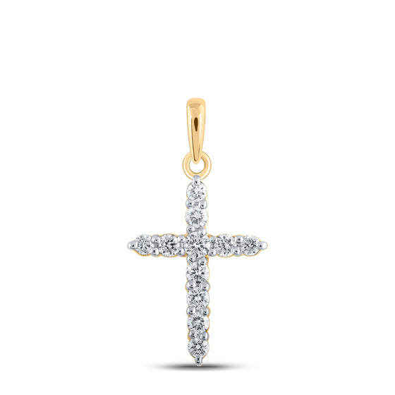 10k Yellow Gold Womens Round Diamond Cross Pendant 1/5 Cttw