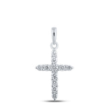  10k White Gold Womens Round Diamond Cross Pendant 1/5 Cttw