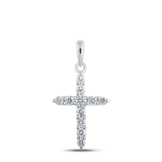 10k White Gold Womens Round Diamond Cross Pendant 1/5 Cttw