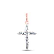  10k Rose Gold Womens Round Diamond Cross Pendant 1/5 Cttw