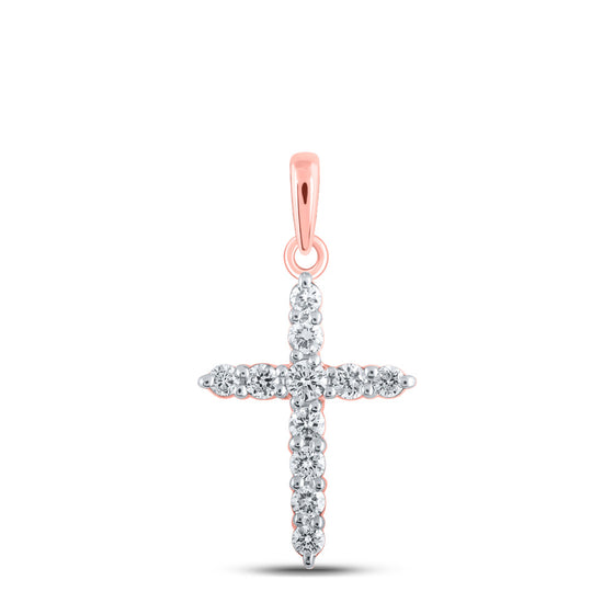 10k Rose Gold Womens Round Diamond Cross Pendant 1/5 Cttw