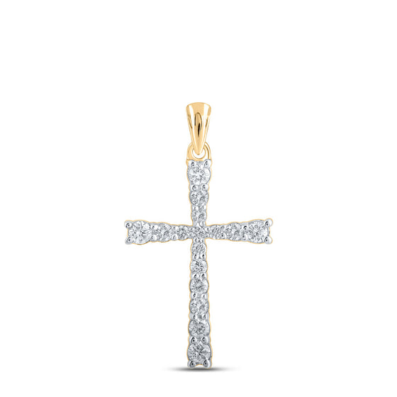 10k Yellow Gold Womens Round Diamond Cross Pendant 3/8 Cttw