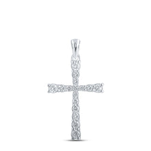  10k White Gold Womens Round Diamond Cross Pendant 3/8 Cttw