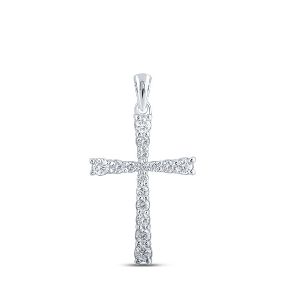 10k White Gold Womens Round Diamond Cross Pendant 3/8 Cttw